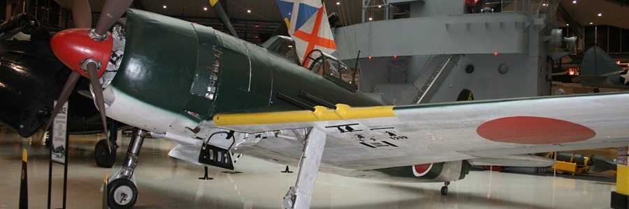 Kawanishi N1K2-Ja Shiden Kai fighter of the elite Imperial Japanese Navy 343rd Kokutai at the National Naval Aviation Museum in Pensacola, Florida in 2011 - the powerful armament of 4 x 20mm Type 99 wing mounted cannons are evident