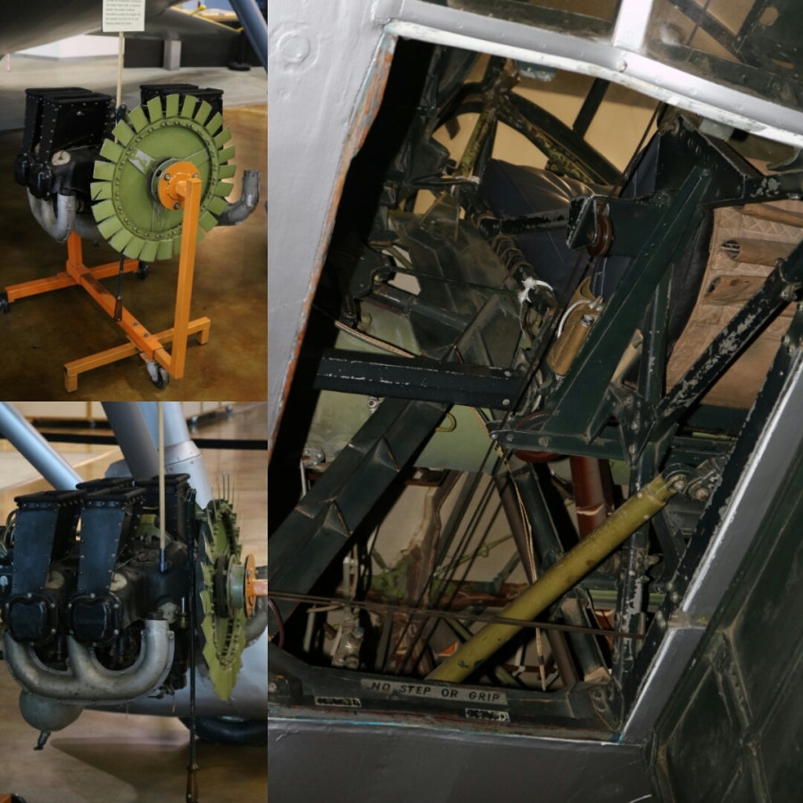 80 hp Continental A-80 radial engine and cockpit of the V-173 - Frontiers of Flight Museum (July 2019)