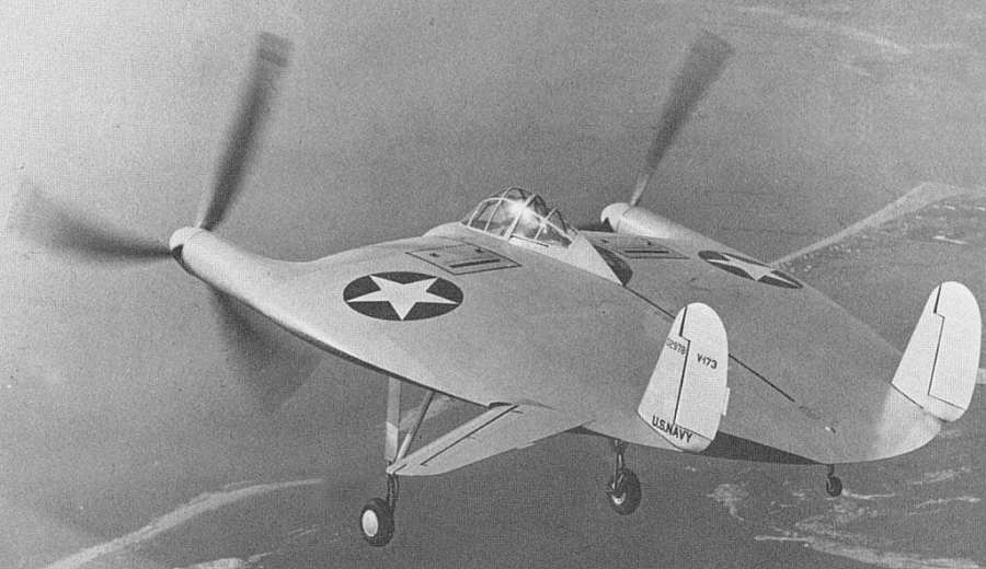 The Vought V-173 "Flying Pancake" in flight in 1943 (US Navy Photo via the San Diego Air & Space Museum Archives)